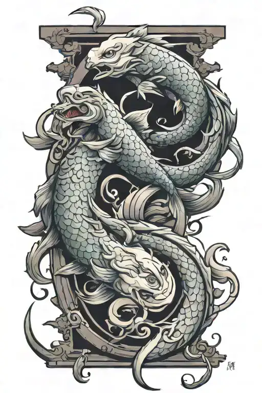 Sagittarius And Pisces Leg Tattoo Design