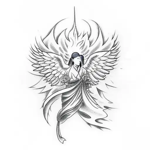 An Angel Falling Backwards With Wings On Fire