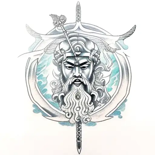 Poseidon With A Trident And Water