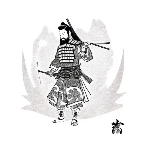 Japanese Samurai Guy Holding Shotgun