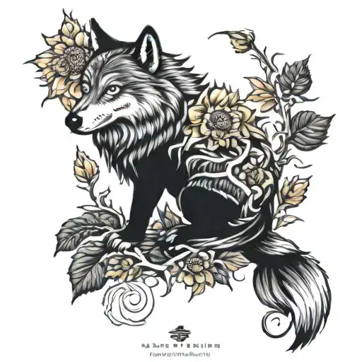 Wolf Sunflowers Autumn