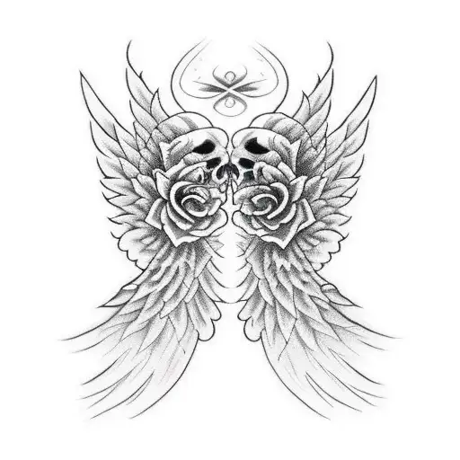 Angel And Devil Wings With A Rose In The Middle