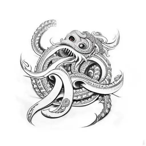 A Fierce Kraken Grappling With A Samurai In A Jiu-jitsu Gi