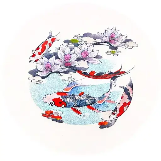 A Koi Fish Swimming Among Cherry Blossom Petals