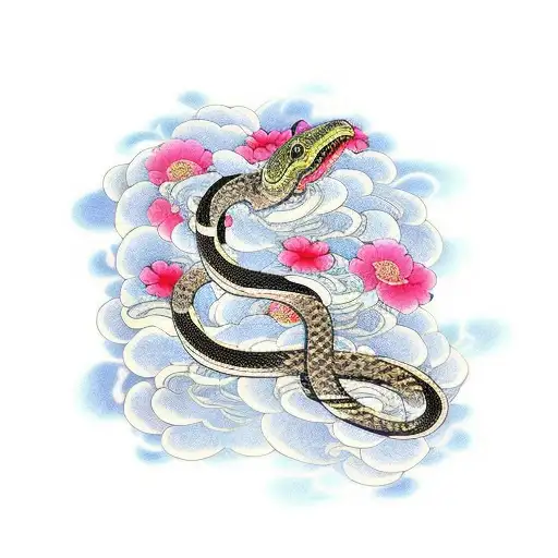 Japanese Snake With Flowers