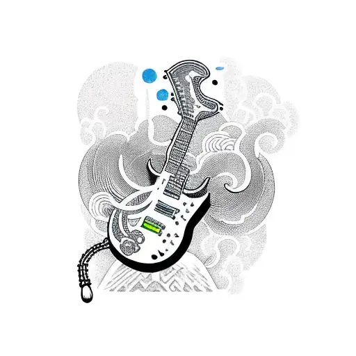 Video Game Character Playing An Electric Guitar In A Japanese-inspired Setting