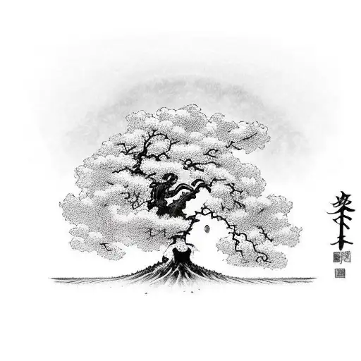 A Lone Tree Struggling Under The Force Of A Violent Hurricane