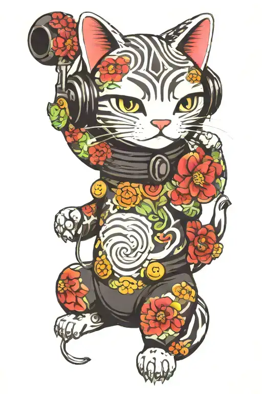 Lucky Cat Wearing Headphones