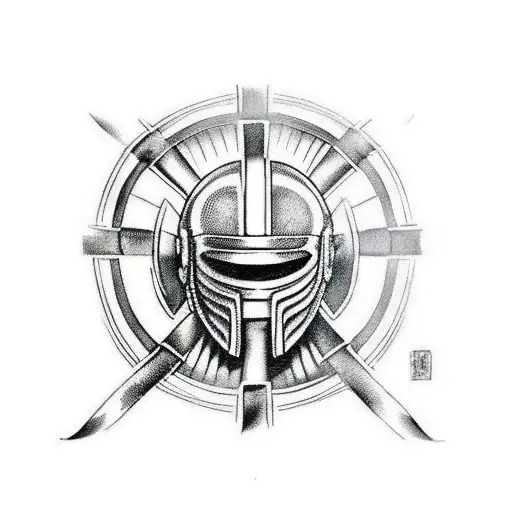 Spartan Helmet In Black Line Border With Quote Underneath