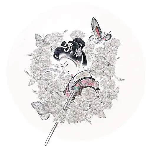 Katana With Roses And Butterflies Around It