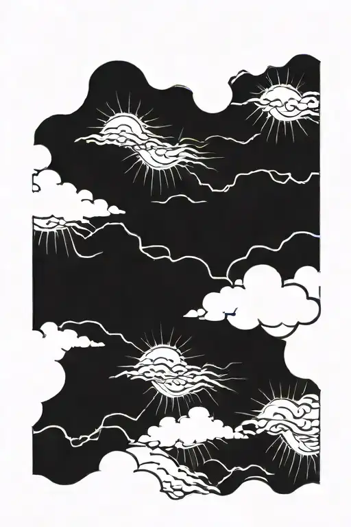 Thick Line Work Of Clouds And Rays With Skin Speaking Through
