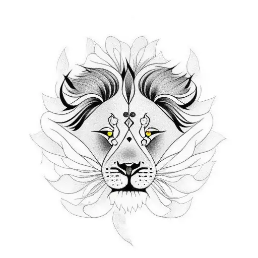 A Minimalist Tattoo Of A Lion Meditating Under A Cherry Blossom Tree