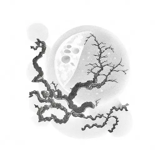 Kanji Sentence With Waning Moon In Background