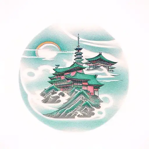 Sunset In Top-right Over Green Bay With Rock In Bottom Left