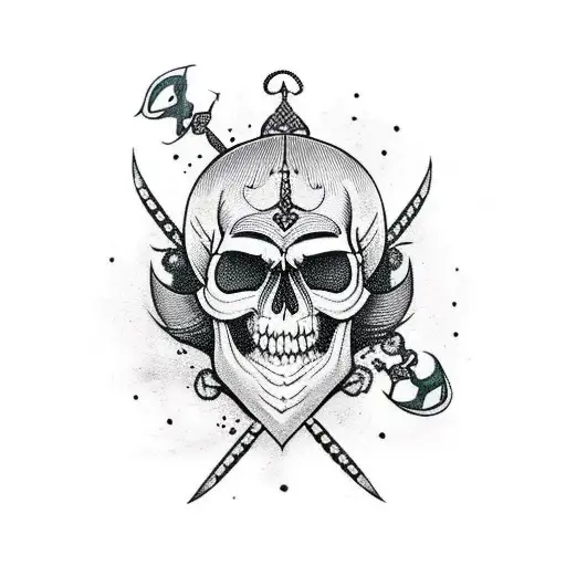 Arabian Skull With Mustache And 2 Swords