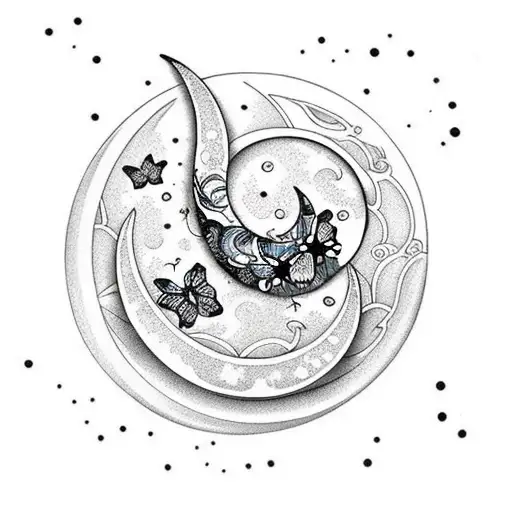 Crescent Moon And Butterfly