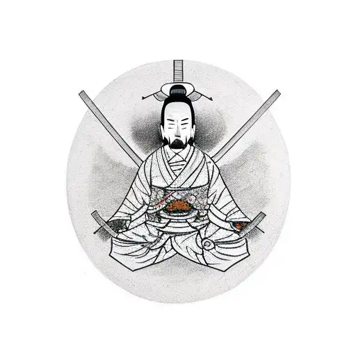 A Minimalist Tattoo Of A Samurai Practicing Zen Meditation