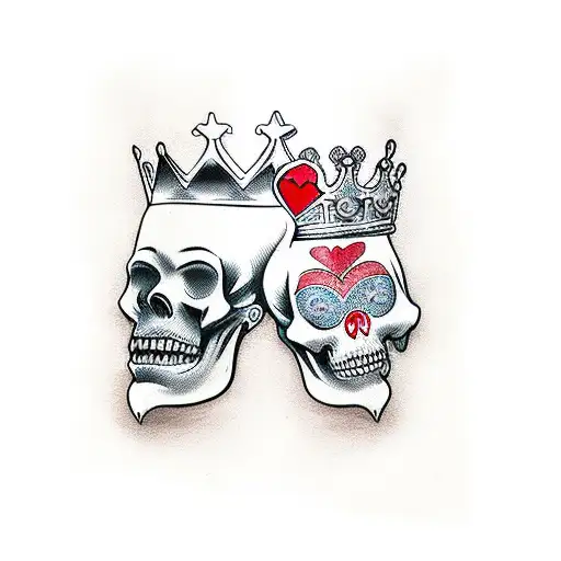 King And Queen Of Hearts Beauty And Skull