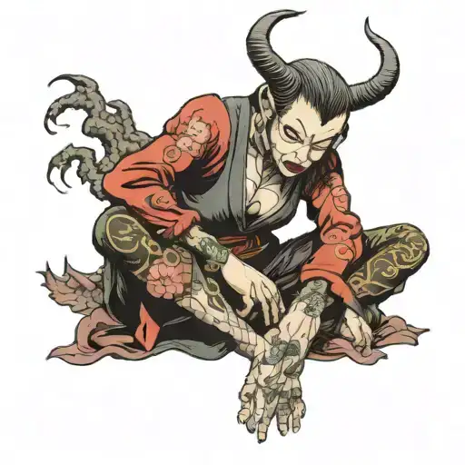 Demon Girl Sitting Cross Legged