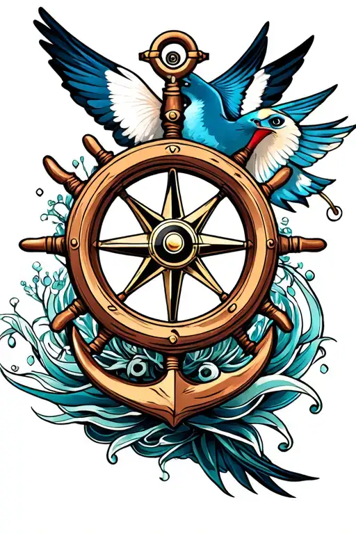 Ships Wheel Anchor Compass Swallow Bird