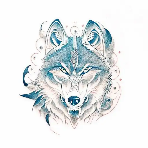 Profile View Of A Wolf Head Howling With Bull Horns