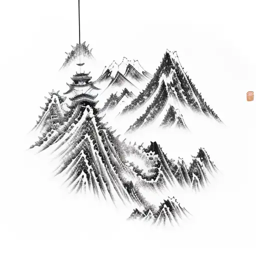 Chinese Painting Style Mountain Range