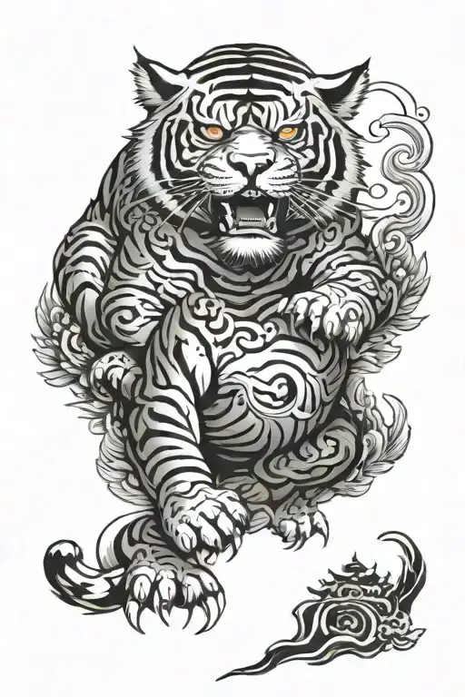 Tiger And Temple Surrounded