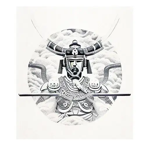 Roman Warrior And Eyptain God Horus And Samurai Standing In Front Of Mountain