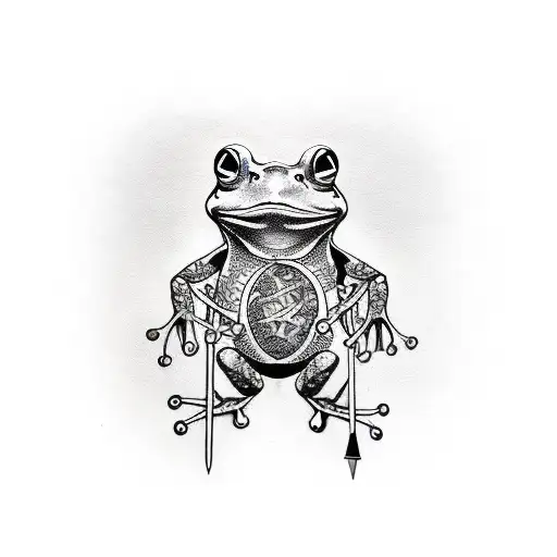 Anthropomorphic Frog Stabbing A Human With A Trident