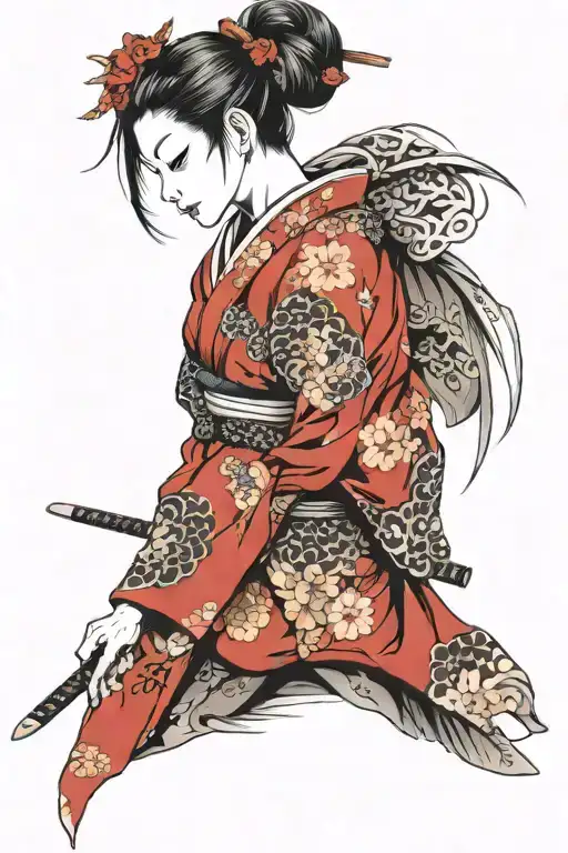 Geisha Samurai Girl Side Looking Over Her Shoulder