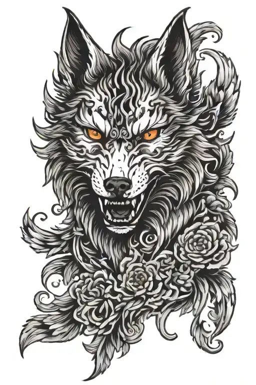 Demonic And Angelic Wolf Head With Wings