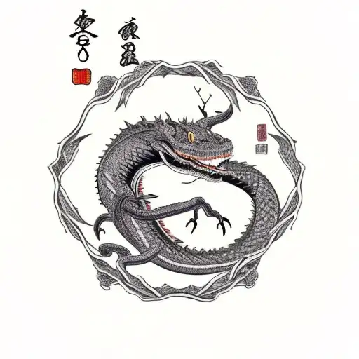 Ouroborus With Tree In Center