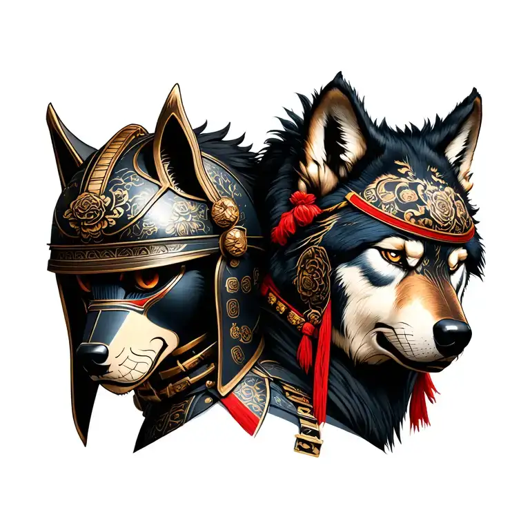 Realistic Samurai Helmet Between A Wolf