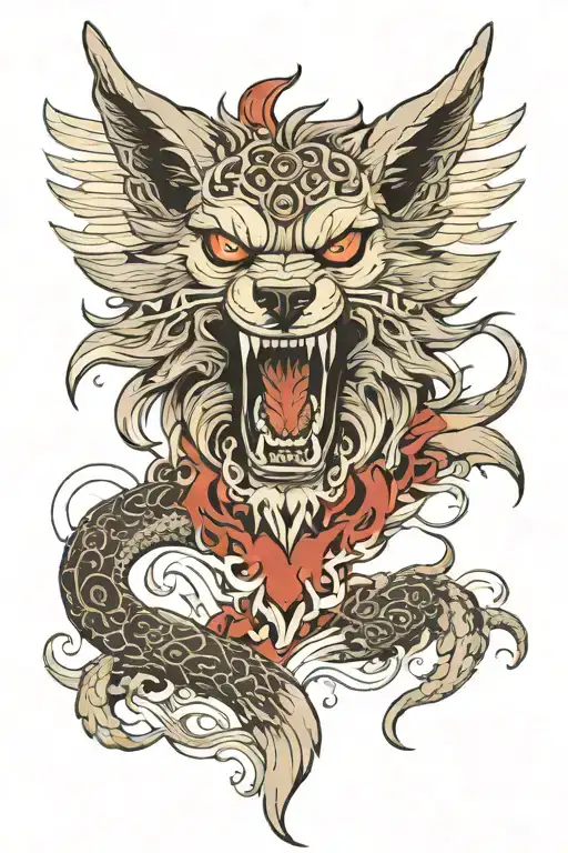 Demonic Wolf Head With Wings Coming Out Of His Head