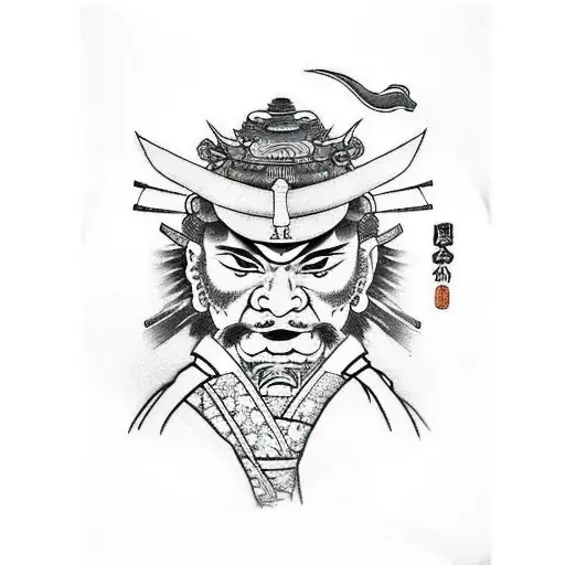 Samurai Warrior With Dragon And Blossoms