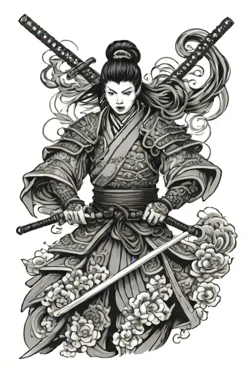 Black And Grey Female Samurai Warrior