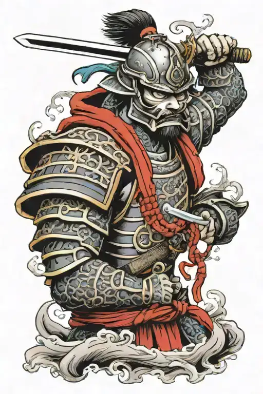 Bust Heavy Armored Samurai With Sword