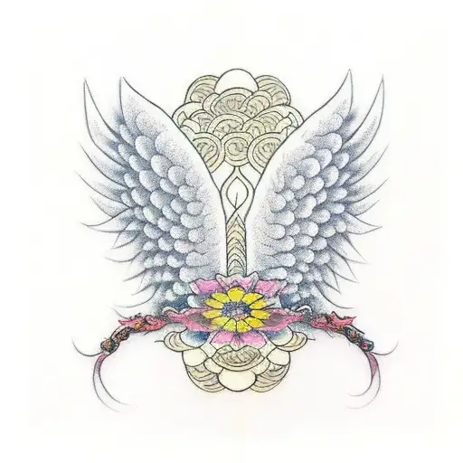 Angel Wings With Cursive Letter In Middle