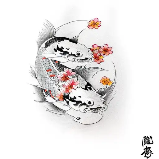 Koi Fish Cherry Blossoms Tiger Geisha