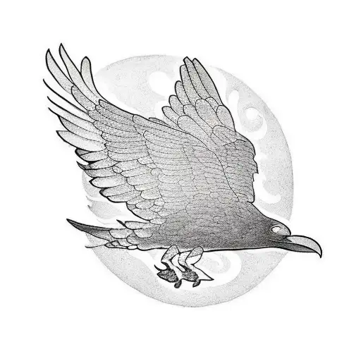 Flying Raven Over A Poppy