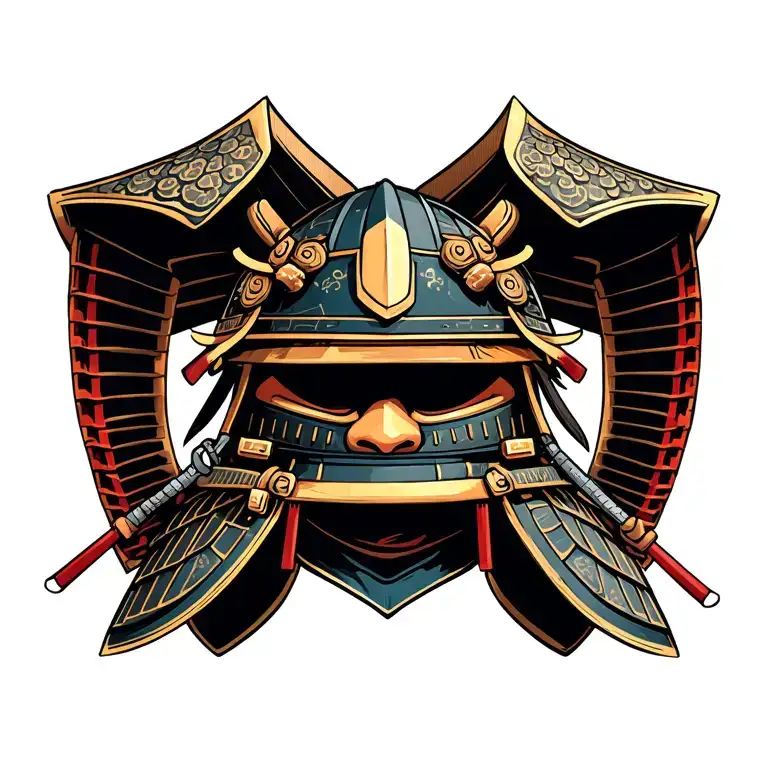 Samurai Helmet Japanese Traditional Style Illustration