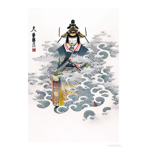 Samurai In Sunset Under Waterfall