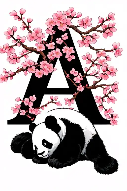 Panda Napping Peacefully Under A Cherry Blossom Tree That Is Shaped Like The Letter 'A'
