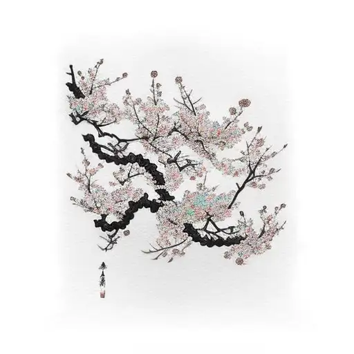 Cherry Blossom Line Down The Side Of Body