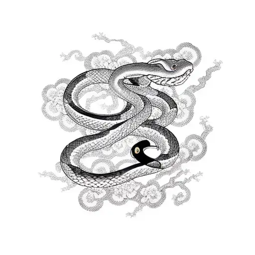 Snake With Cherry Blossoms And Year Of The Snake In Japanese