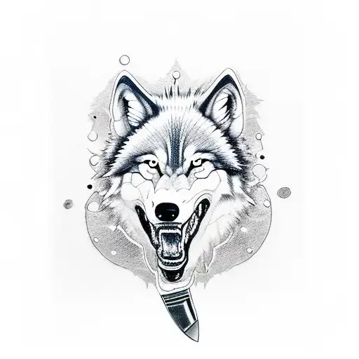 Crazy Wolf Smiling With Knife And Gun In Head