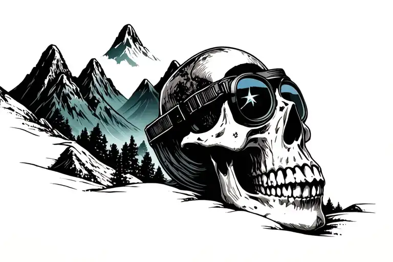 Night Vision Goggles On A Skull Surrounded By Mountains