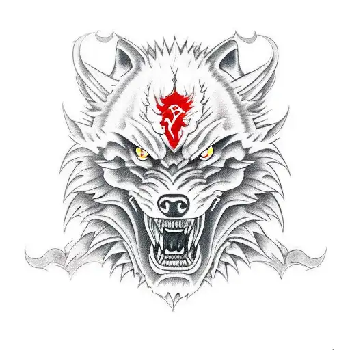 Angry Demon Wolf With Red Eyes And Sharp Teeth