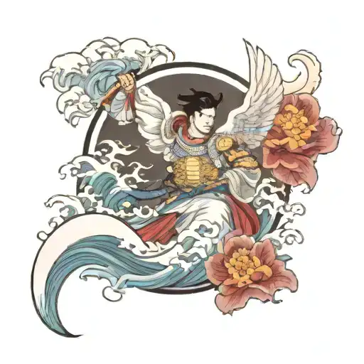 Male Warrior Angel Infront Of Waves