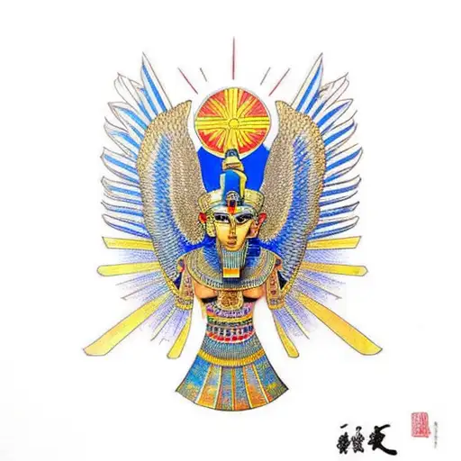 Golden Egyptian Hawk With Sun